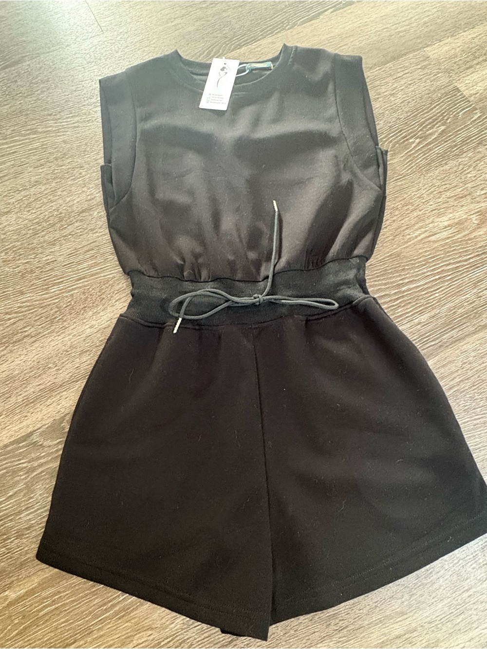Black Sleeveless Drawstring Waist Romper Shorts